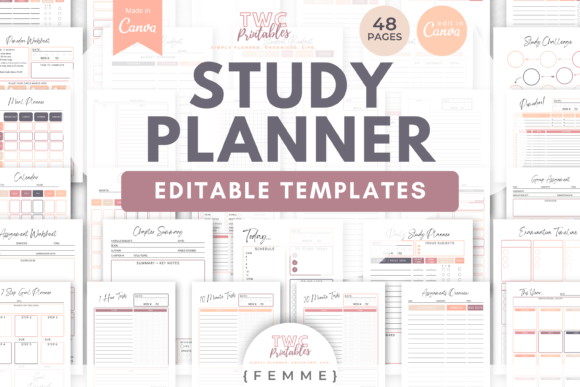 Download Study Planner Canva Templates | FEMME - Template Collection