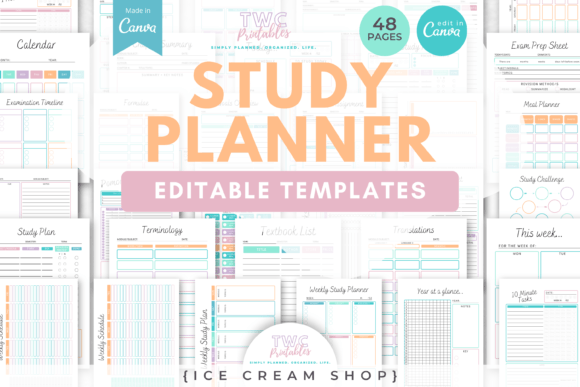 Download Study Planner Canva Templates | ICE CREA - Template Collection