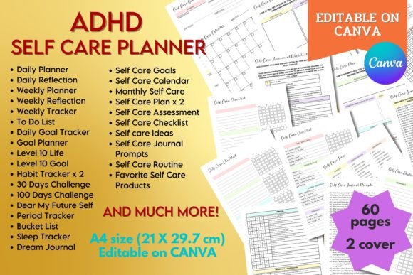 Download ADHD Self Care Planner - Canva Template - Template Collection
