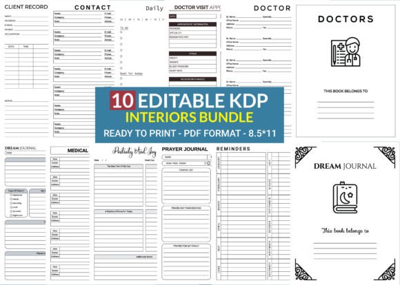 Download 10 Editable KDP Interiors Bundle Pack - Kdp interiors Collection