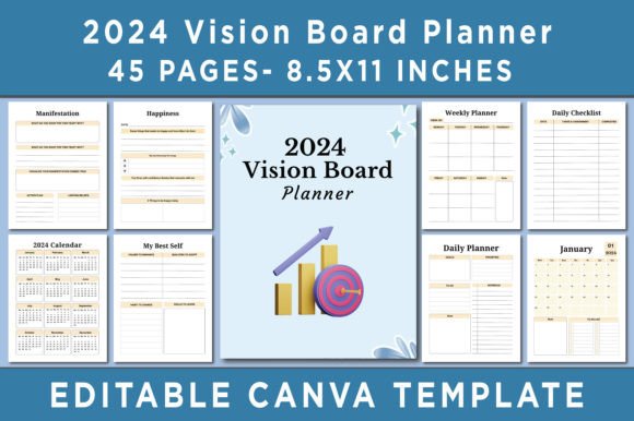 Download 2024 Vision Board Planner Canva Template - Template Collection