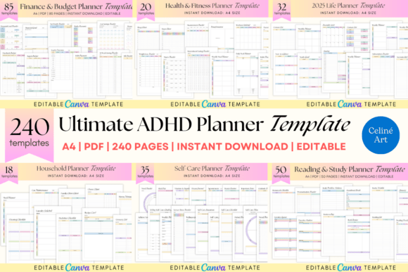 Download Ultimate ADHD Planner Templates Bundle - Template Collection