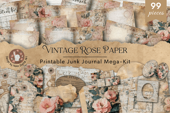 Download Vintage Rose Peach Junk Journal Mega Kit - Mega Collection