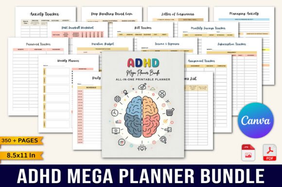 Download ADHD Mega Planner Bundle KDP Interior - Mega Collection