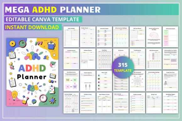 Download Editable Mega ADHD Planner KDP Interior - Mega Collection